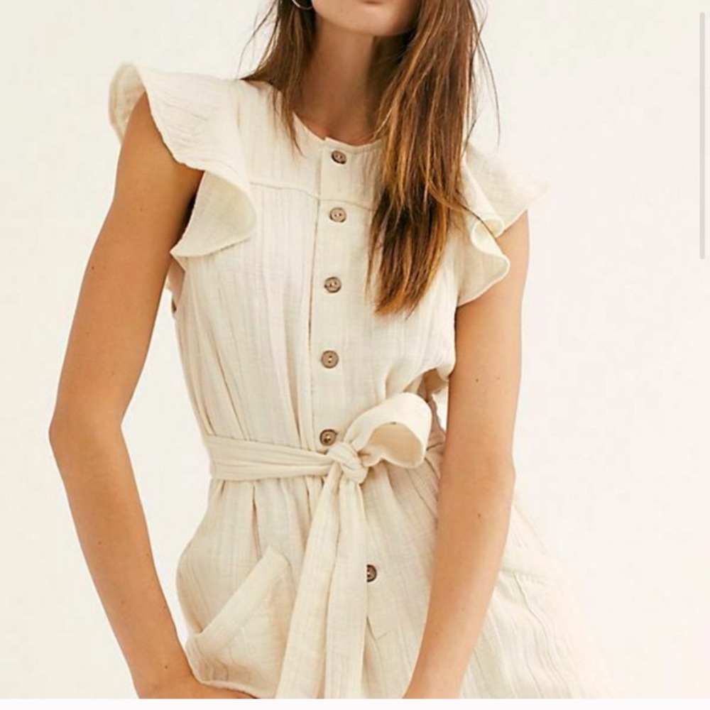 Free People Ecru Ruffle Jumpsuit